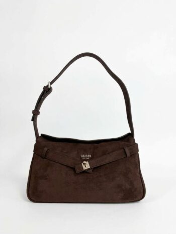 Borsa GUESS effetto camoscio marrone scuro